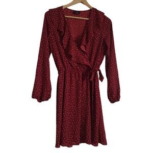 Red polka dot dress wrap size xs long sleeve Rue21